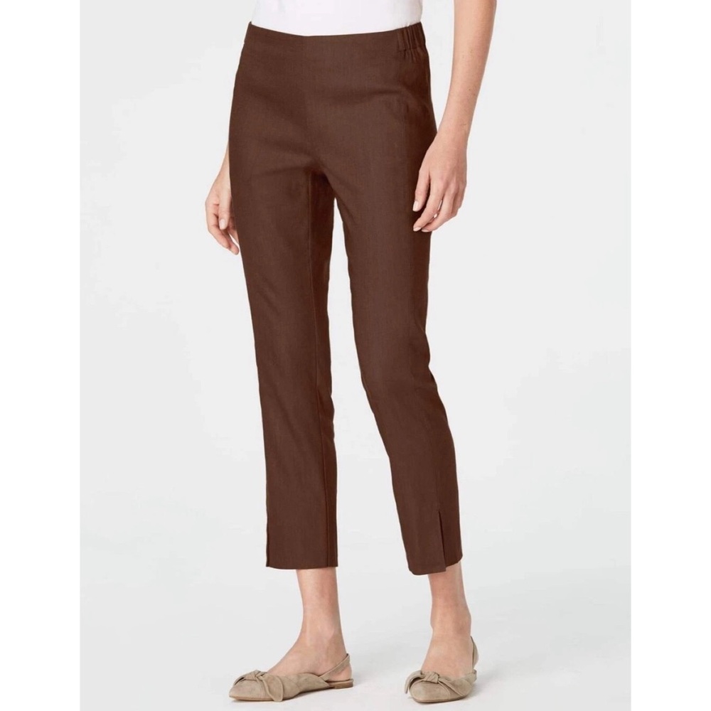 J.Jill Linen Stretch Mid Rise Front-Slit Ankle Pants Kona Chocolate Brown M
